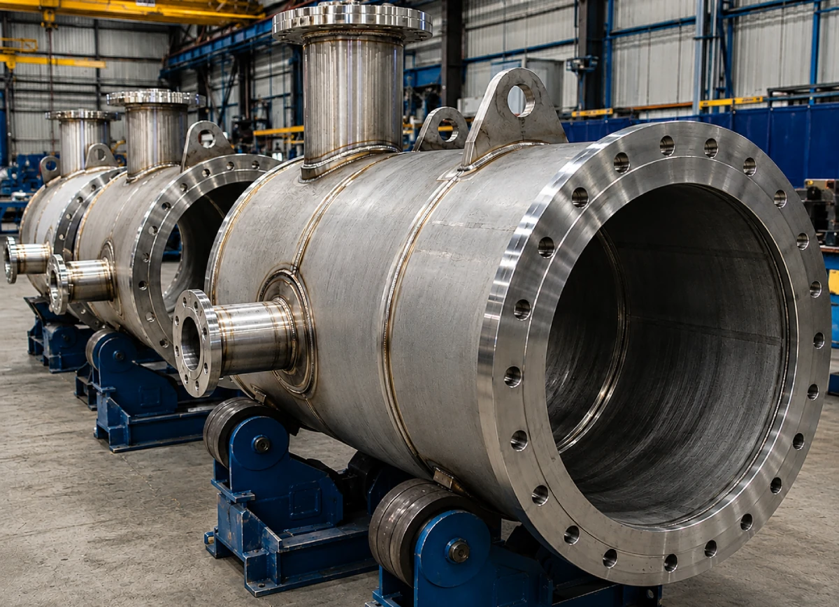 Stainless ASME-stamped pressure vessels on the MITCO shop floor