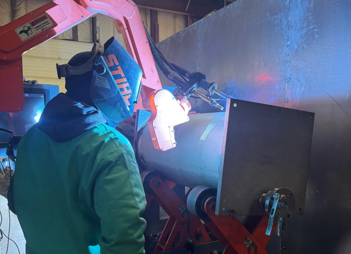 MITCO welder fabricating on the Hartville shop floor